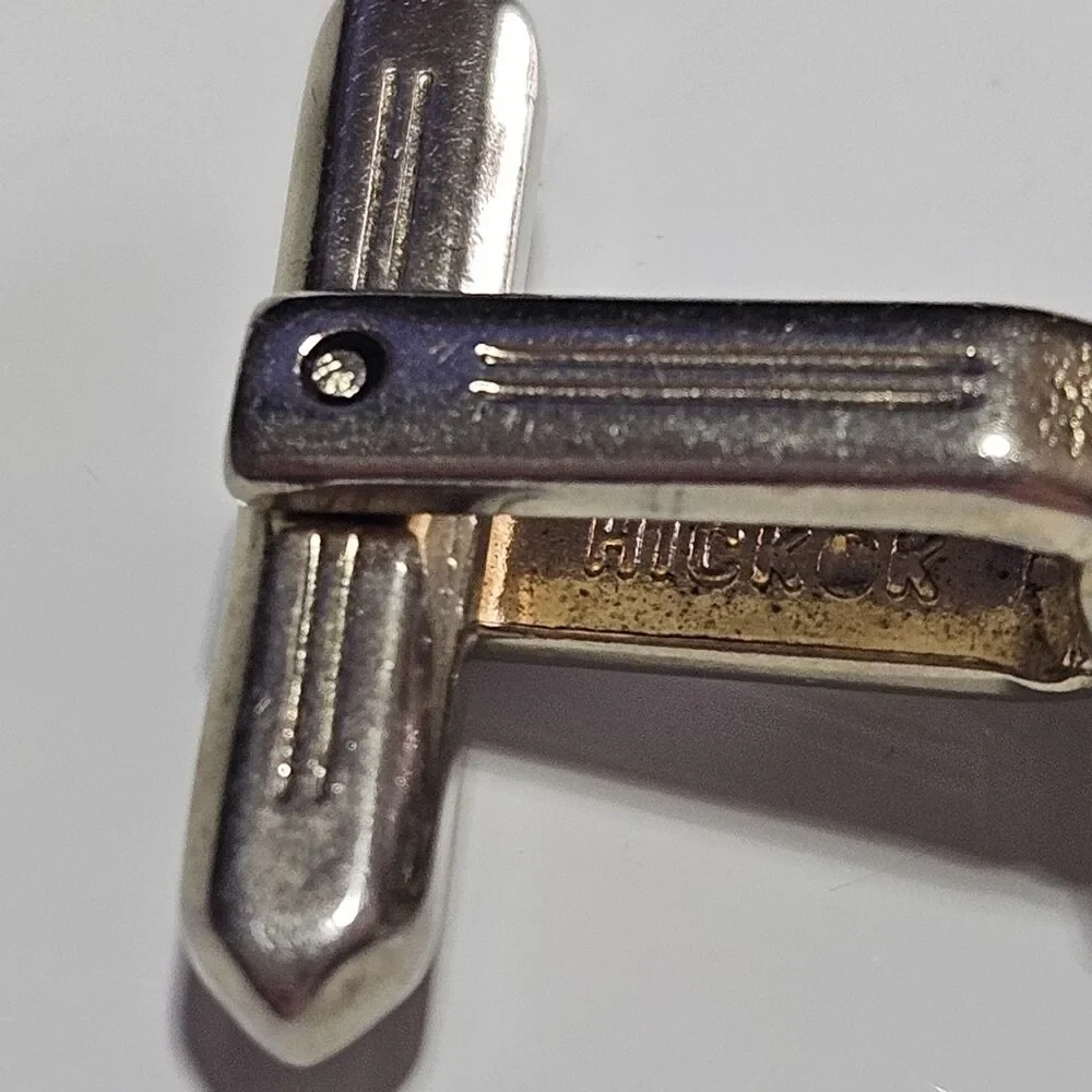 Vintage Hickok Cuff Links Set Silver Tone With Black Square
